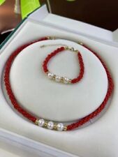 Beautiful Red Coral Pearls Round Gradual Beads Necklace bracelet set picture