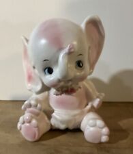Baby elephant ceramic planter  pink white vintage Samson nursery picture