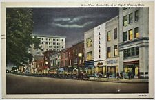 Market Street Retail Stores at Night Warren Ohio Postcard c1940s picture
