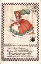 Flora White Little Miss Muffet Nursery Rhyme Spider c1910 Vintage Postcard picture