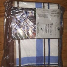 Vintage Aberdeen Blanket Blue Brown Plaid Acrylic w/ Nylon Binding Twin Full New picture