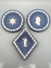 Vintage Blue Wedgewood Jasperware Set Of 3 Trinket Dishes picture