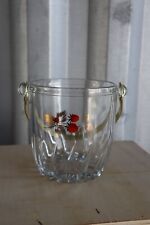 Vintage clear glass strawberry Ice bucket gold handle picture