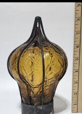 VINTAGE HAND BLOWN CAGED GLASS Amber Flame LIGHT LAMP GLOBE picture