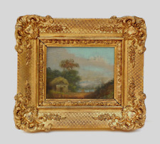 Antique C19th Victorian Miniature Oil Painting Gold Gilt Frame Africa Hut 1 of 2 picture