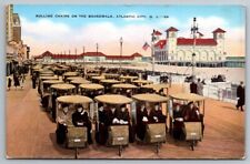 ATLANTIC CITY NEW JERSEY NJ Beach Boardwalk Rolling Chairs Lined Up Postcard picture