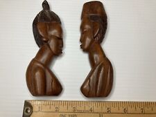 Vintage African Carved Wooden Figure Woman Man  Art Wall Plaque 6.5