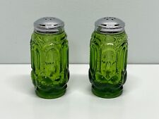Vintage LE Smith Moon and Stars Salt and Pepper Shakers Emerald Green picture