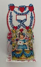 Mechanical Victorian Valentine Girl Holds Valentine’s Day Card Hearts & Flowers picture
