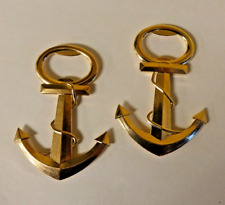 Set of 2 Anchor Shaped Bottle Openers Gold Tone Metal Nautical Ship Boating picture