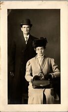 Stern looking Couple - unhappy mother in-law? Harrisburg PA 1910 Era RPPC TT1 picture