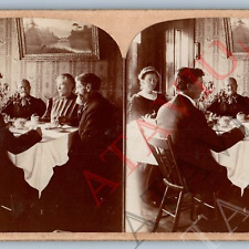 c1900s Generic Tea Time Family @ Dining Table Real Photo Stereoview Eldery V42 picture