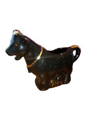 Vintage Black Cow Creamer Ceramic With Gold Fun picture