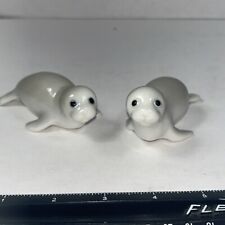 Vintage Otagiri Seal Figurines Marine Animals Pair Porcelain Japan Gray SET OF 2 picture