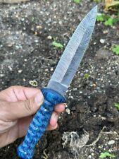 handmade Damascus steel Dagger Knife hunting double edged knife engraved wood picture