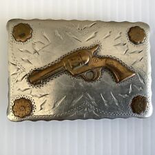 Renalde Belt Buckle Solid Nickel Silver Cowboy Revolver Denver Co picture