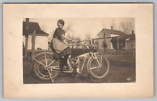 RPPC Pretty Woman Sitting on Motorcycle Bike Sibley Banner Postcard picture