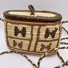 1960’s Handcrafted Grass Woven Medicine Herb Pouch Basket Panama Butterflies picture