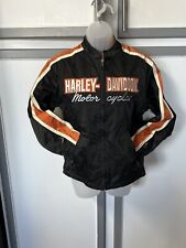 Woman’s Harley Davidson Motorcycle Riding Jacket Large Orange Black Embroidered picture