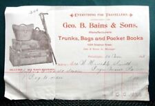 1896 GEO.B.BAINS TRUNK,BAG,POCKET BOOK phila pa BILLHEAD hinckly smith,bryn mawr picture