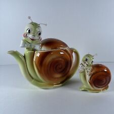 Vintage Snappy Snail Teapot Enesco Collectible Anthropomorphic Figurine & Shaker picture