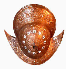 Vintage Bronze Medieval Spanish Wall Clock Conquistador Helmet Roman Numerals picture