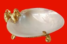 Rare Vintage VHTF Fabulous Florenza Gold Gilt Poodle M.O.P. Shell Soap Ring Dish picture
