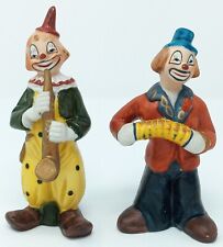 Pair of Ceramic Clown Figurines Ardco vintage Musicians Saxophone & Concertina picture