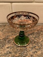 Vtg German Cordial & Shot Glass Etched Fruit Design Gold/Green 3” Tall picture