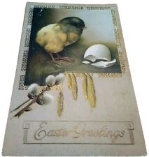 1910 Easter Postcard Hatching Chick White Yellow Flowers picture