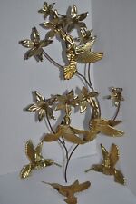 VTG Metal Wall Hanging Hummingbirds Flowers Branches Brass Copper Tone Art Decor picture