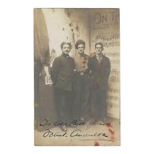 Antique Real Photo Postcard Three Handsome Dapper MenSheet Music Backdrop RPPC picture