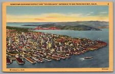 San Francisco CA c1946 Aerial View Of Bay Area Chrome Postcard 330 picture