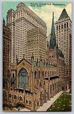 Vintage 1910's Postcard Skyscrapers Around Trinity Church New York City NY. picture