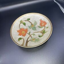 Vintage  Enamel  Over Brass Floral Footed Dish picture