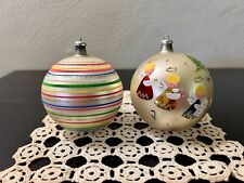 2 Vtg Christmas Ornaments Italy Handblown Handpainted Angels Stripes 1950’s   picture