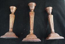 3 1920s Egyptian Revival Brass Candlesticks Holders picture