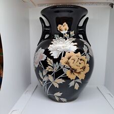 MCI Japan Japanese Black Enamel Vase Flowers picture