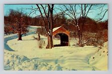Lisbon, OH-Ohio, Brief Buckeye Covered Bridge Winter, Vintage Souvenir Postcard picture