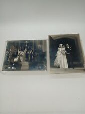 2 Vintage 1950s 8x10 Photos Wedding Bride Dress Groom Catholic  picture