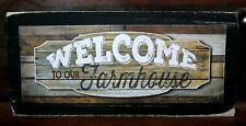 Welcome To Our Farmhouse Primitive Wooden Sign Block Shelf Sitter 2.5X5.5 picture