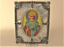 Nice Vintage Russian Religion Christian Icon of St. Nicholas Sterling Silver 925 picture