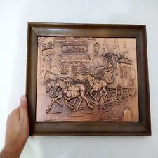 Vintage Copper Wall Hanging Plaque Wood 3D Embossed Brass French Art 18x12 Inch picture