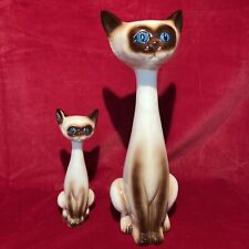 Vintage 1950’s Lefton’s Ceramic Siamese Cat Statues 14” And 8” Tall (Z) picture