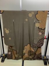 Japanese Vintage Kimono pure silk dark brown Furisode expensive Height 63.77in picture