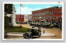 Soldier's Monument & Main Street Old Cars Malone NY Postcard picture
