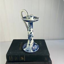 Delft Handpainted Candlestick Dutch Antique Pottery Regina Signed *AS IS* picture