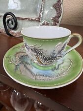 Vintage Fairyland China From Japan - 3D Green Dragon Tea Cup & Saucer Demitasse picture