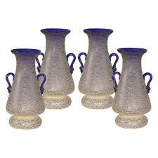 Set of 4 blue and white modern glass vases 7.25 in picture