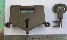 An old or antique Iron lock or padlock with original key unusual key-hole picture
